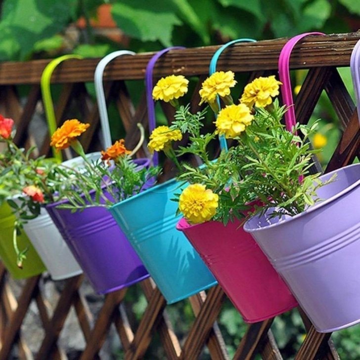 Hanging Plant Pots Outdoor 1Pcs Metal Bucket Flower Hanging Pot Balcony Garden Pots Picture 936