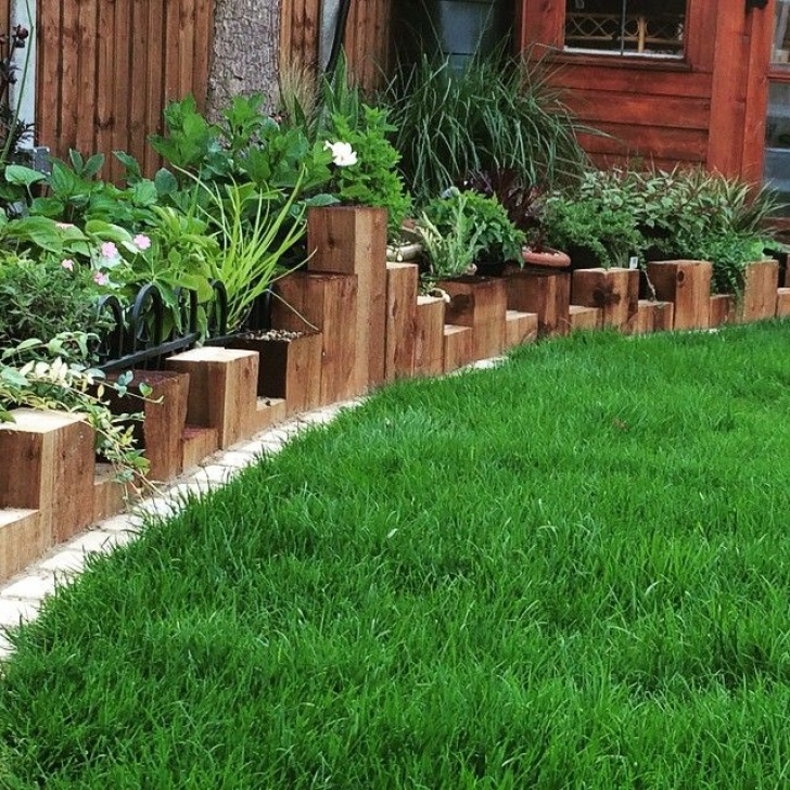 Hardwood Garden Edging Vertical Sleeper Planting Bed Edging. #Tomoco #Landscaping Photo 247