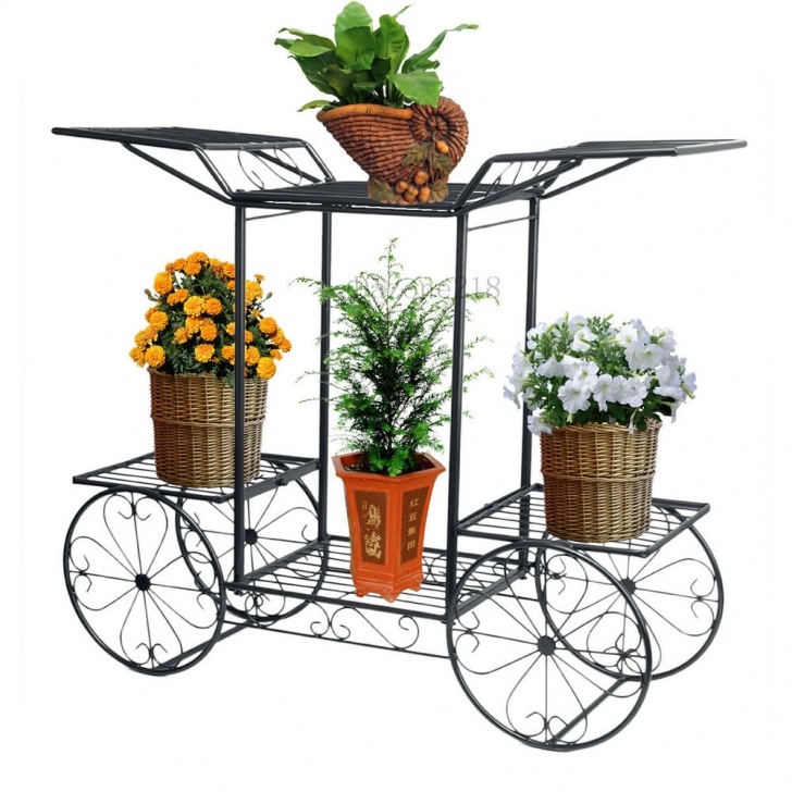 Indoor Outdoor Plant Stand 6 Tier Black 4 Wheeler Metal Flower Pot Plant Stand Garden Image 021
