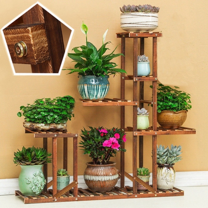 Indoor Plant Pots On Stands 5 Tier Cypress Wooden Shelf Flower Pot Plant Stand Display Photo 162