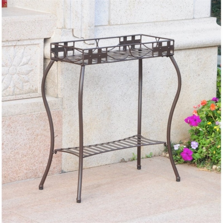 Iron Plant Stand Indoor 2-Tier Iron Nailhead Rectangular Indoor/Outdoor Plant Photo 250