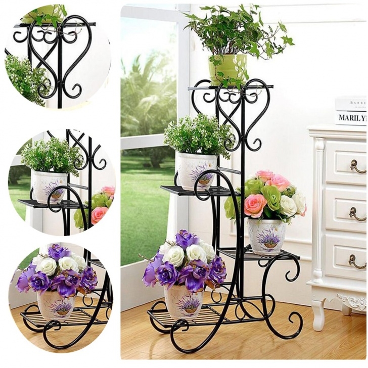 Iron Plant Stand Indoor 4 Tier/6Tier Black Wrought Iron Flower Stand Plant Stand Photo 167