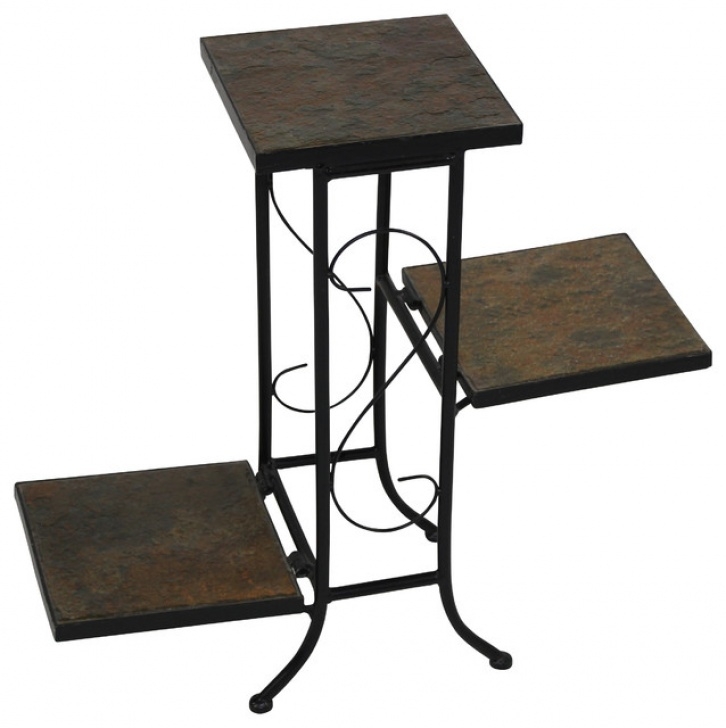 Metal Indoor Plant Stand 4D Concepts 3-Tier Plant Stand With Slate Top In Black Image 893