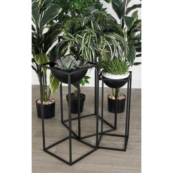 Metal Indoor Plant Stand Litton Lane Matte Black Iron Rectangular-Framed Bowl Plant Image 746