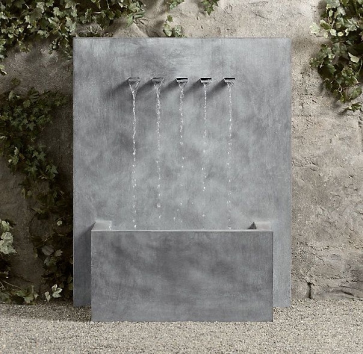Modern Outdoor Wall Fountain Weathered Zinc Wall Fountain 5-Spout | Outdoor Wall Picture 683