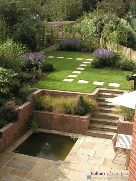 Patio On Sloped Garden Sloping Garden, Brincliffe Edge Image 067