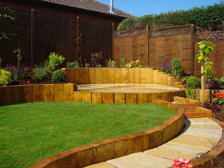 Patio On Sloping Garden This Sloped Garden Has Curved Landscaping With The Slope Picture 824