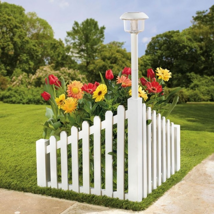 Small White Garden Fence White Wood Corner Fence With Solar Powered Light | Fence Picture 884