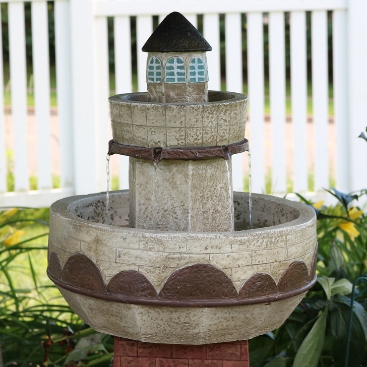 Tall Outdoor Water Fountains Brick Lighthouse Coastal Outdoor Water Fountain W/Led Photo 793