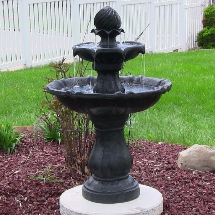 Tall Outdoor Water Fountains Shop Sunnydaze Two Tier Solar-On-Demand Fountain, 35 Inch Image 916