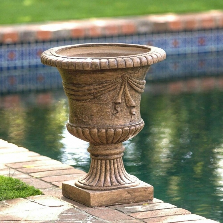 Tall Plant Pots Outdoor Tall Light Brown Stone Roman Decor Outdoor Garden Urn Picture 395