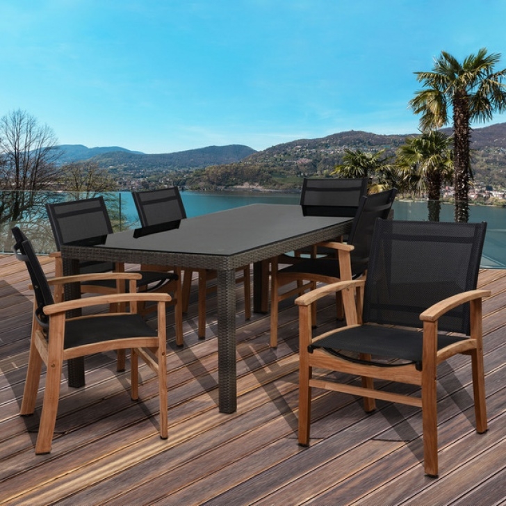 Teak Patio Dining Set Shop Amazonia Luna 7-Piece Teak Rectangular Patio Dining Image 828