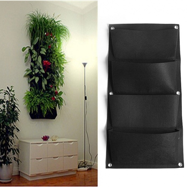 Vertical Wall Planter Indoor 4 Pockets Black Hanging Vertical Wall Garden Planter Image 747