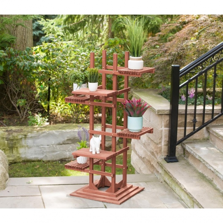 Wooden Plant Stands Outdoor Leisure Season 29 In. W X 60 In. H 6-Tier Wooden Pedestal Picture 730