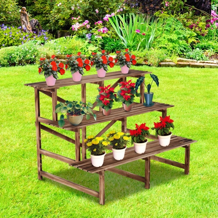Wooden Plant Stands Outdoor Outsunny 47" Wooden 3-Tier Step Style Plant Stand - Gifts Image 636